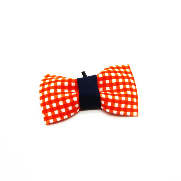Orange Gingham and Navy Blue Pet Bandana or Bow Tie-4 Sizes Fits Over Collar