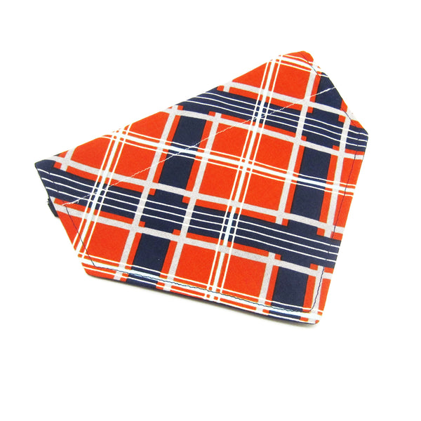 Orange & Navy Blue Plaid Pet Bandana or Bow Tie-4 Sizes Fits Over Collar