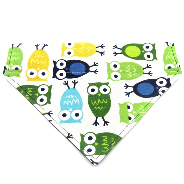 Multi-Colored Owls Pet Bandana or Bow Tie-4 Sizes Fits Over Collar