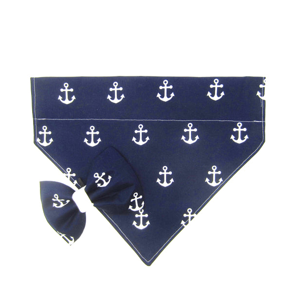 Navy Nautical Pet Bandana or Bow Tie-4 Sizes Fits Over Collar
