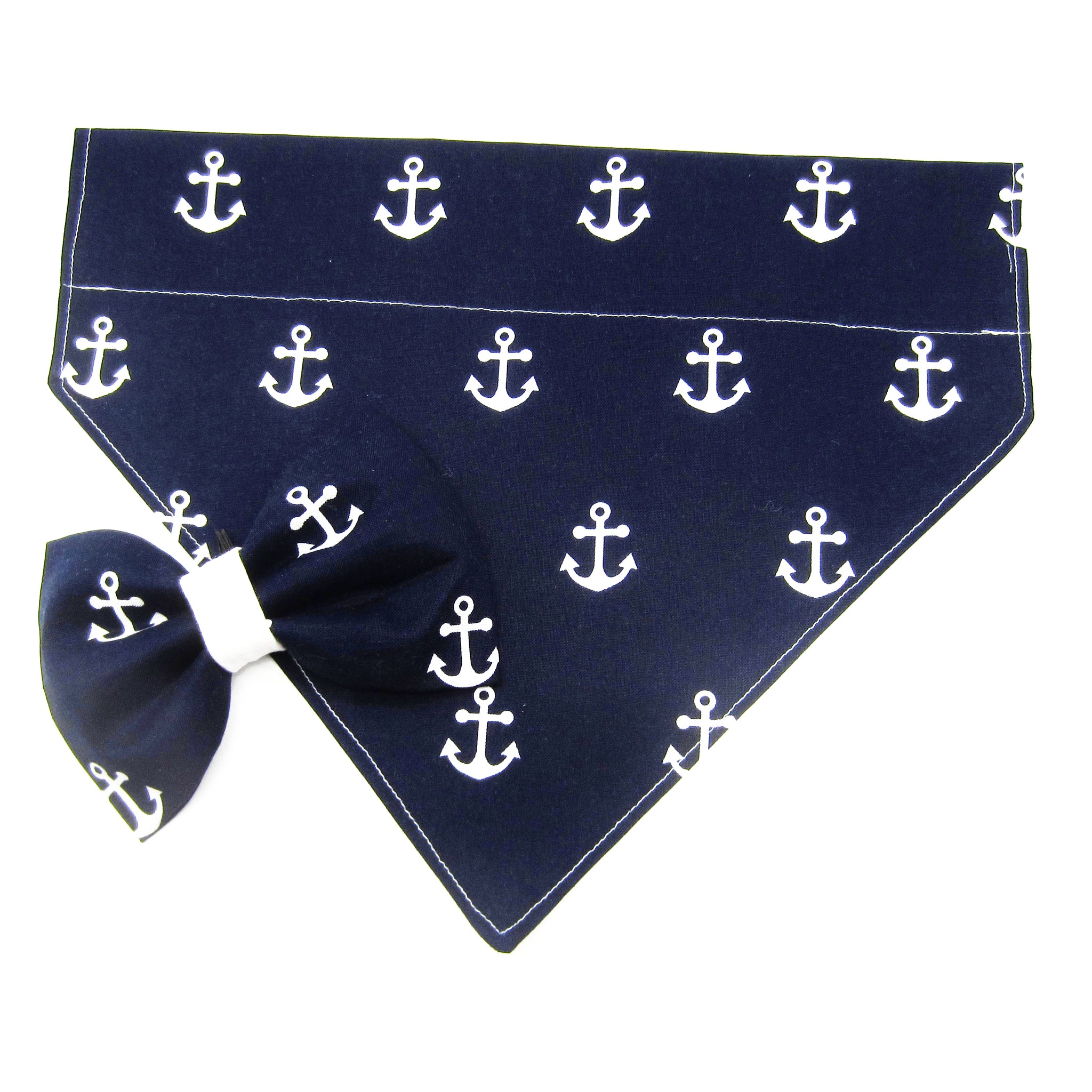 Navy Nautical Pet Bandana or Bow Tie-4 Sizes Fits Over Collar
