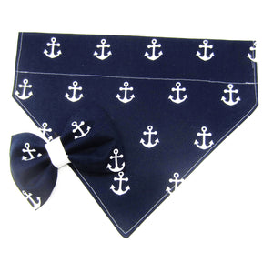Navy Nautical Pet Bandana or Bow Tie-4 Sizes Fits Over Collar