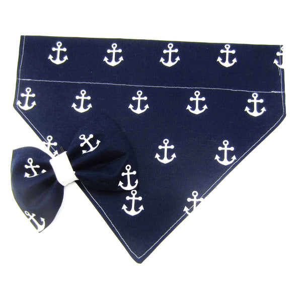 Navy Nautical Pet Bandana or Bow Tie-4 Sizes Fits Over Collar