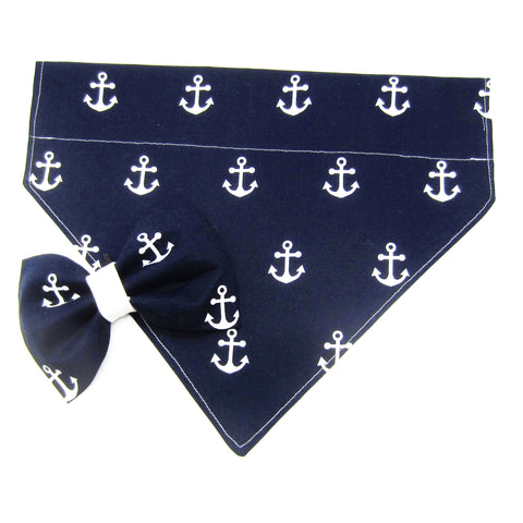 Navy Nautical Pet Bandana or Bow Tie-4 Sizes Fits Over Collar