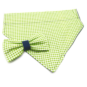 Green Gingham Pet Bandana or Bow Tie-4 Sizes Fits Over Collar