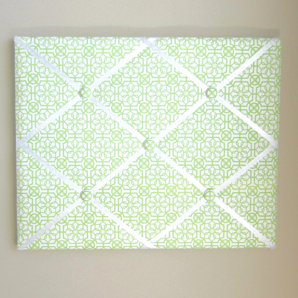 16"x20"  Memory Board or Bow Holder-Lime Green & White Trellis