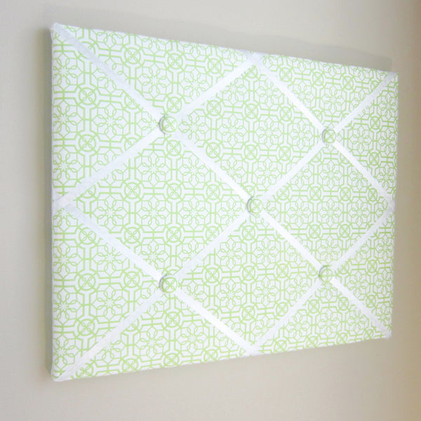 16"x20"  Memory Board or Bow Holder-Lime Green & White Trellis