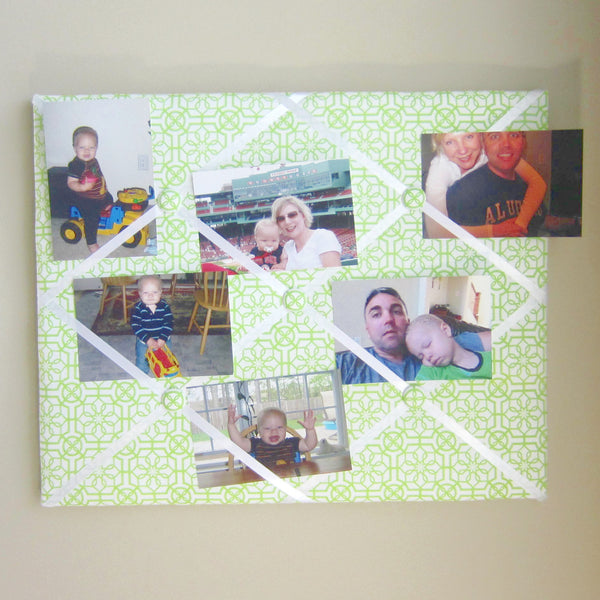 16"x20"  Memory Board or Bow Holder-Lime Green & White Trellis