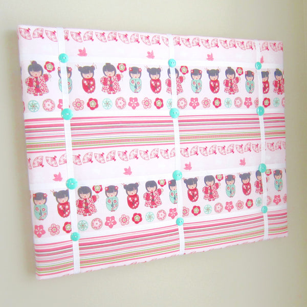 16"x20"  Memory Board or Bow Holder-Pink & Green Asian Dolls