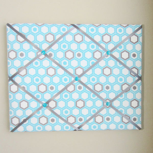16"x20"  Memory Board or Bow Holder-Turquoise & Gray Geometric