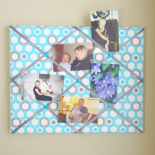 16"x20"  Memory Board or Bow Holder-Turquoise & Gray Geometric