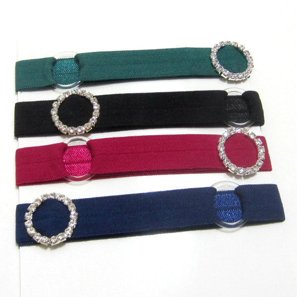 Adjustable Elastic Headband-Set of 4 Jewel Tones with Rhinestones - Hold It!