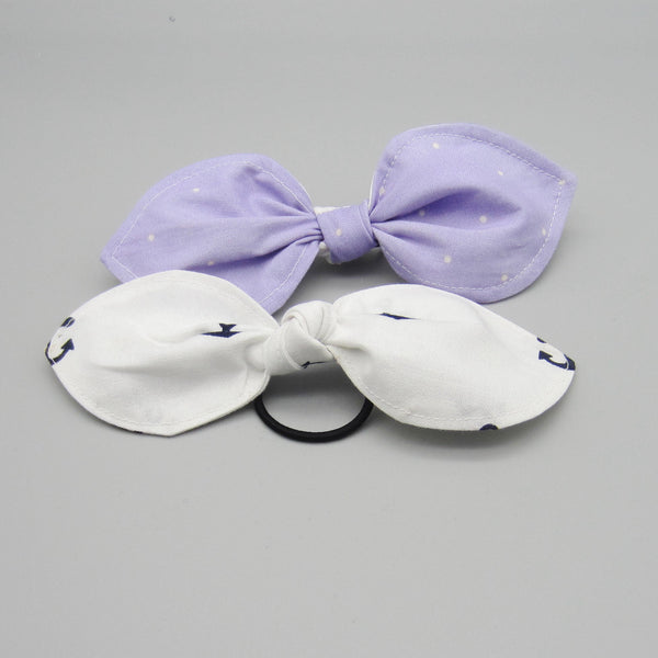 Set of 2 Bunny Ear Ponytail Holders Lavender & Navy Blue Anchors