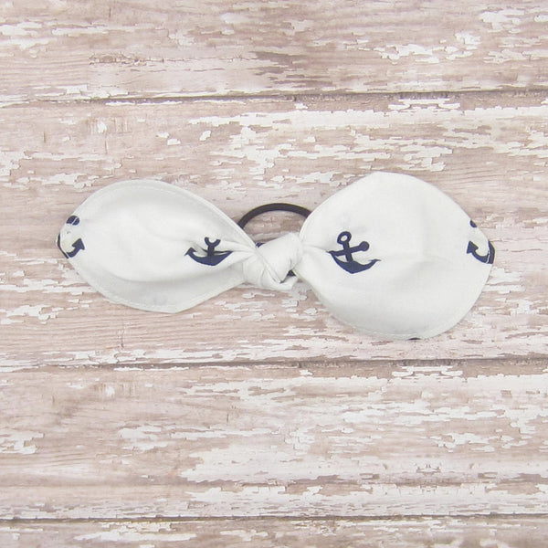 Set of 2 Bunny Ear Ponytail Holders Lavender & Navy Blue Anchors