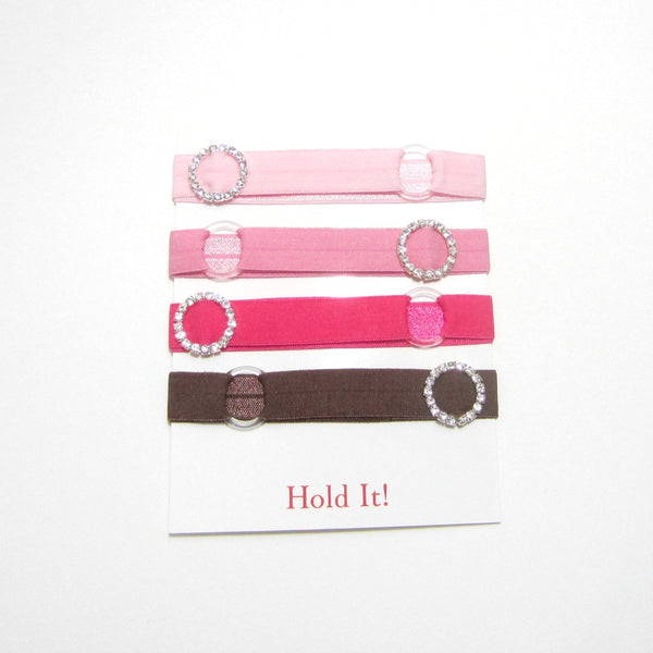 Adjustable Elastic Headband-Set of 4 Neapolitan with Rhinestones - Hold It!