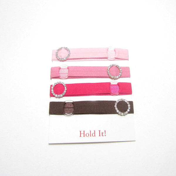 Adjustable Elastic Headband-Set of 4 Neapolitan with Rhinestones - Hold It!