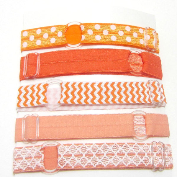 Adjustable Elastic Headband-Set of 5 Orange & Peach - Hold It!