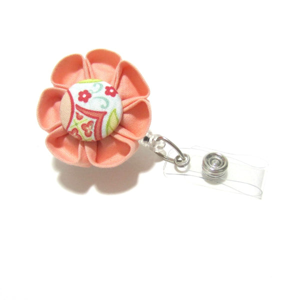 Peach Flower Retractable Badge Reel, ID Holder, Lanyard - Hold It!