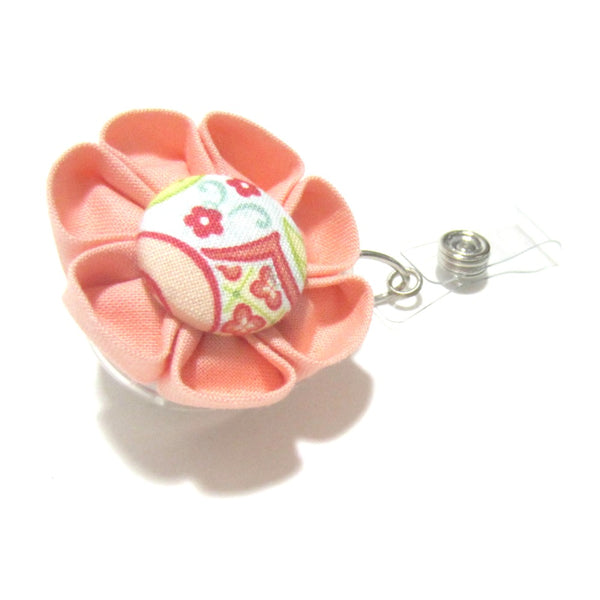 Peach Flower Retractable Badge Reel, ID Holder, Lanyard - Hold It!