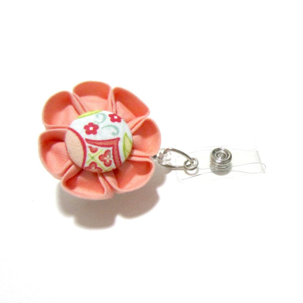Peach Flower Retractable Badge Reel, ID Holder, Lanyard - Hold It!