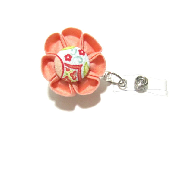 Peach Flower Retractable Badge Reel, ID Holder, Lanyard - Hold It!