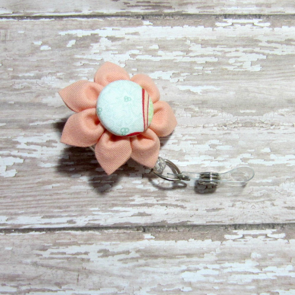 Peach Flower Retractable Badge Reel, ID Holder, Lanyard - Hold It!