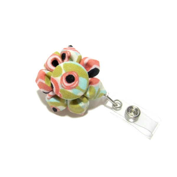 Peach Swirl Flower Retractable Badge Reel, ID Holder, Lanyard - Hold It!