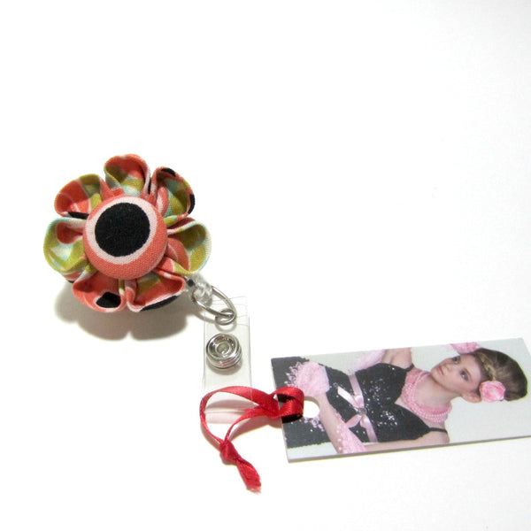 Peach Swirl Flower Retractable Badge Reel, ID Holder, Lanyard - Hold It!