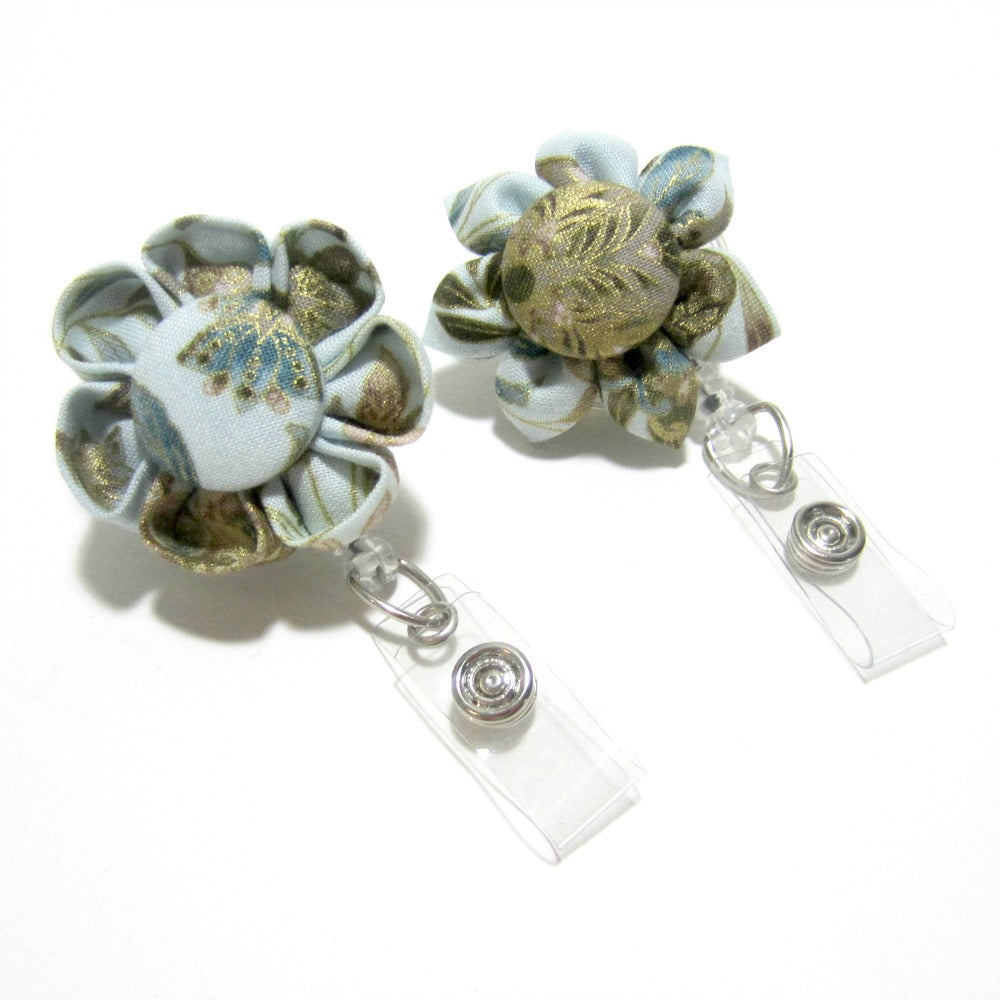 Peacock Blue Batik Flower Retractable Badge Reel, ID Holder, Lanyard - Hold It!