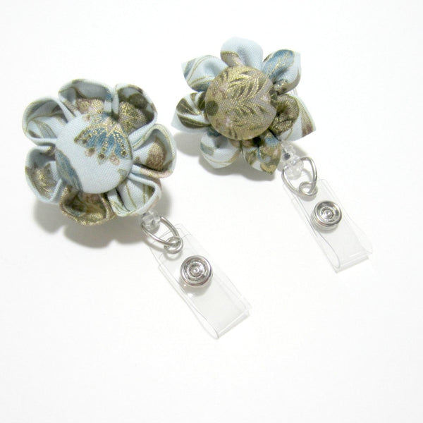 Peacock Blue Batik Flower Retractable Badge Reel, ID Holder, Lanyard - Hold It!