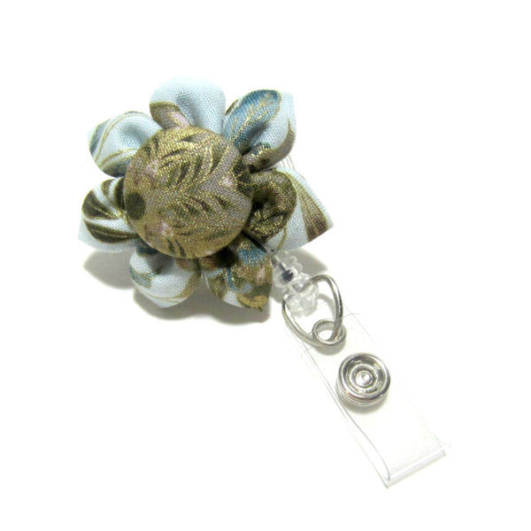 Peacock Blue Batik Flower Retractable Badge Reel, ID Holder, Lanyard - Hold It!