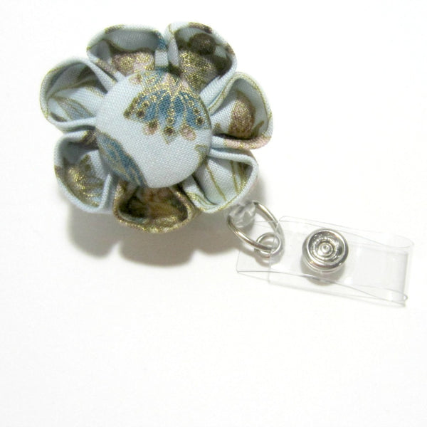 Peacock Blue Batik Flower Retractable Badge Reel, ID Holder, Lanyard - Hold It!
