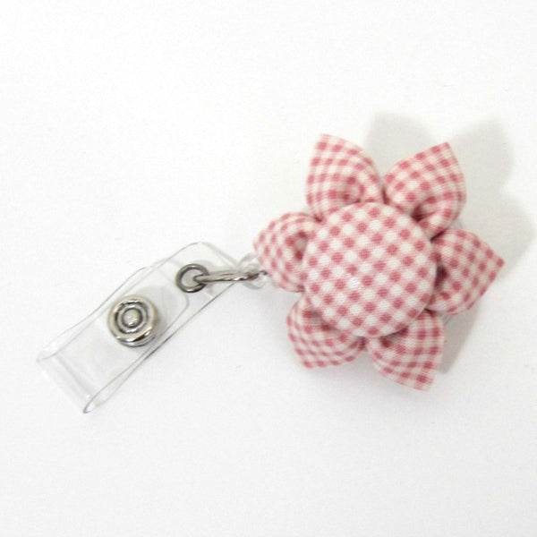 Pink Plaid Flower Retractable Badge Reel, ID Holder, Lanyard - Hold It!