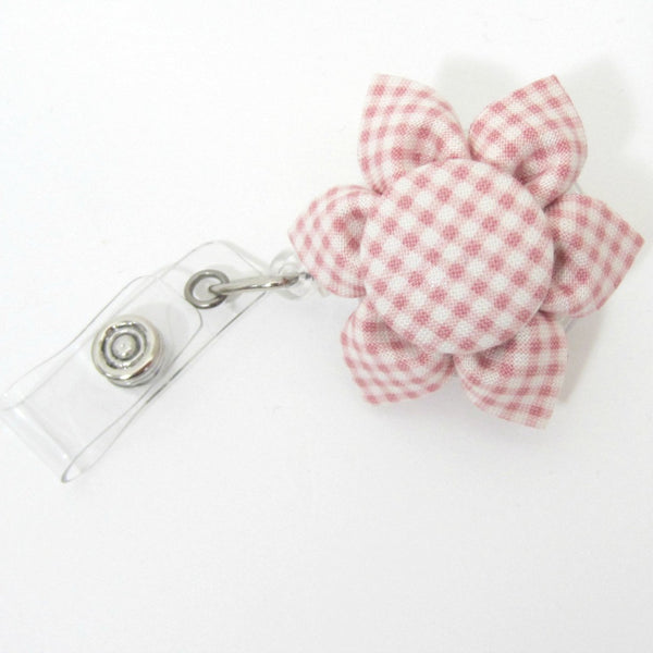 Pink Plaid Flower Retractable Badge Reel, ID Holder, Lanyard - Hold It!