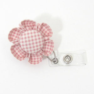 Pink Plaid Flower Retractable Badge Reel, ID Holder, Lanyard - Hold It!