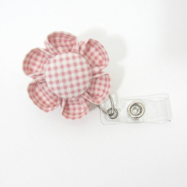 Pink Plaid Flower Retractable Badge Reel, ID Holder, Lanyard - Hold It!