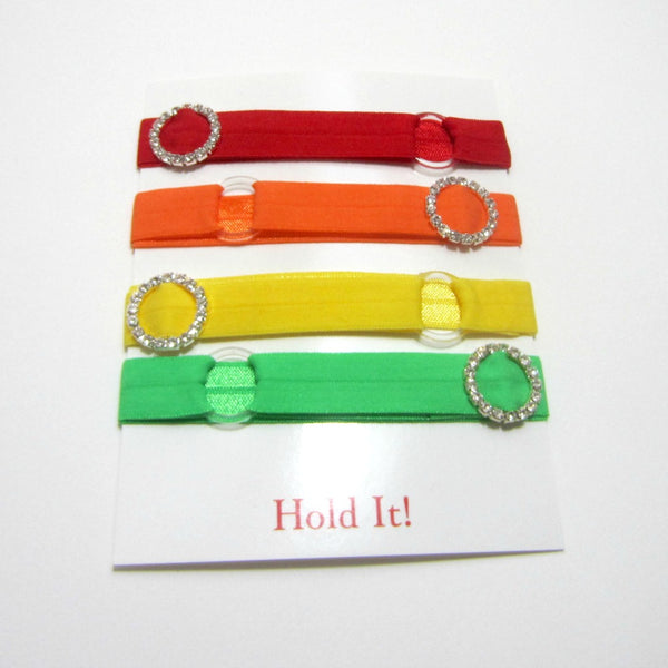 Adjustable Elastic Headband-Set of 4 Rainbow with Rhinestones - Hold It!