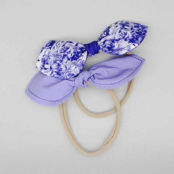 Set of 2 Bunny Ear Nylon Headband Lavender & Purple Floral