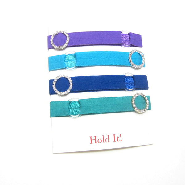 Adjustable Elastic Headband-Set of 4 Purple, Blue Green with Rhinestones - Hold It!
