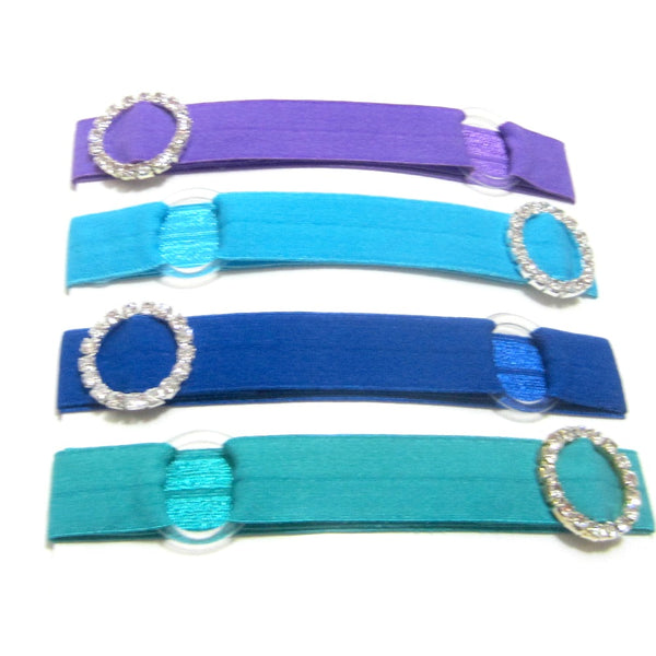 Adjustable Elastic Headband-Set of 4 Purple, Blue Green with Rhinestones - Hold It!