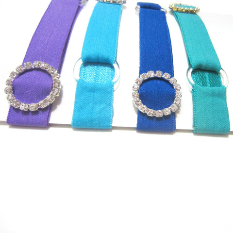 Adjustable Elastic Headband-Set of 4 Purple, Blue Green with Rhinestones - Hold It!