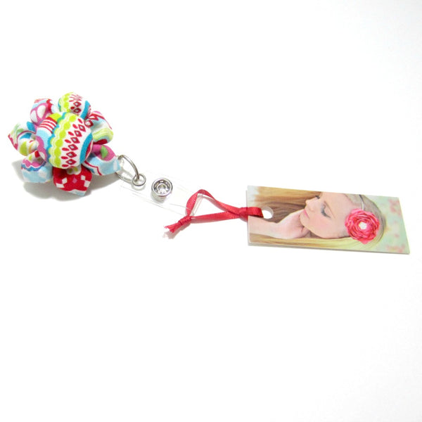 Turquoise, Yellow, Hot Pink  Flower Retractable Badge Reel, ID Holder, Lanyard - Hold It!
