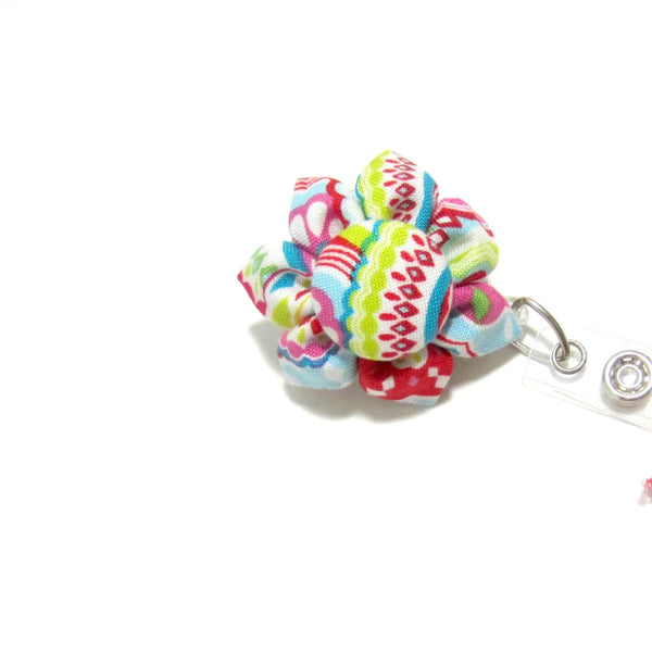Turquoise, Yellow, Hot Pink  Flower Retractable Badge Reel, ID Holder, Lanyard - Hold It!