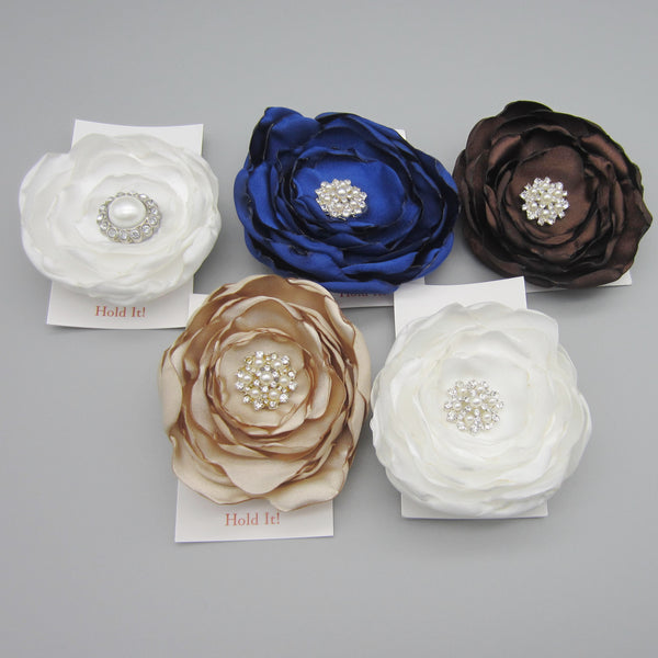 Clearance! Satin Fabric Flower Ponytail Holder-Available in 4 Colors!