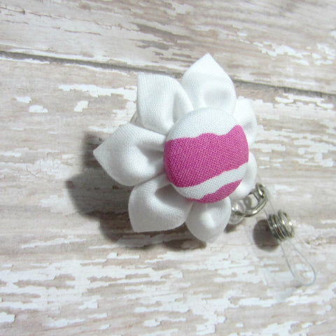 White & Hot Pink Retractable Badge Reel, ID Holder, Lanyard - Hold It!
